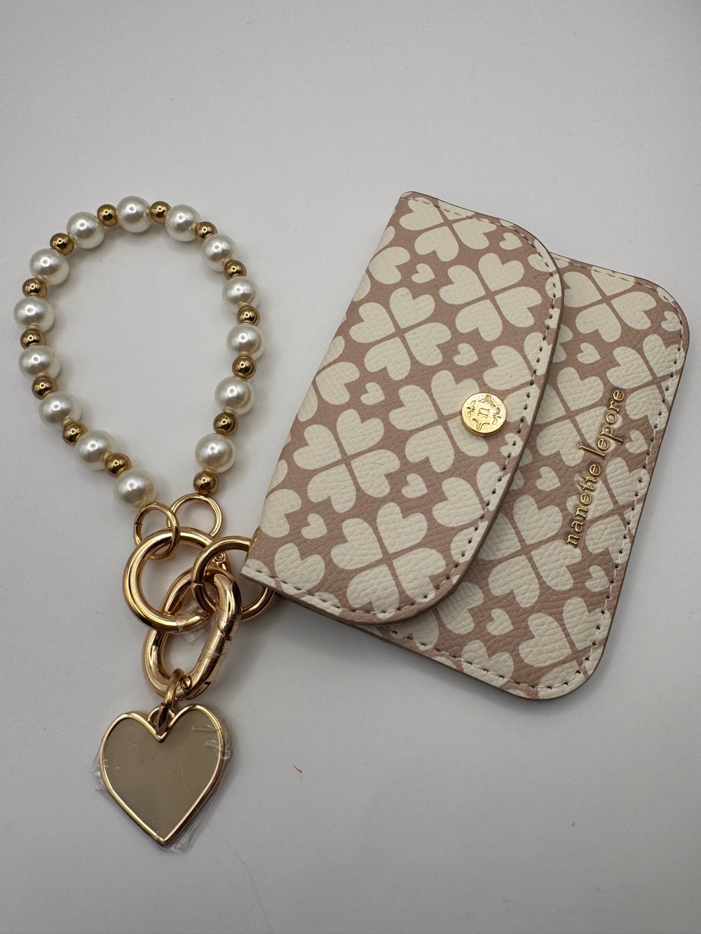 Nanette Lepore Ashlee Hands Free Bracelet & Pebbled Leather Card Case New